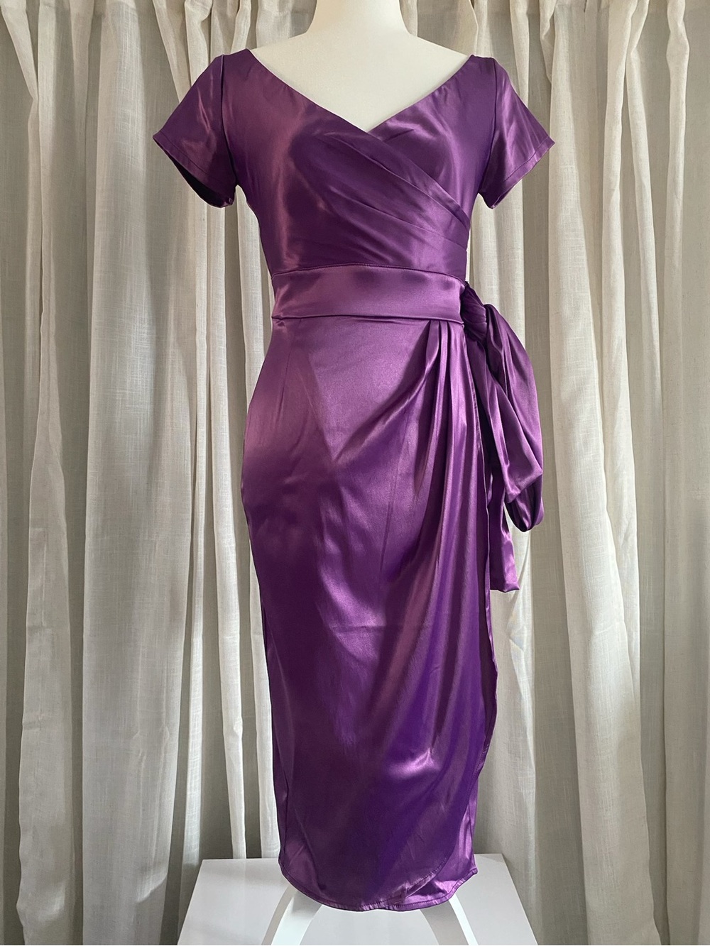 NWT Pinup Couture Purple Satin-like Wrap Dress S